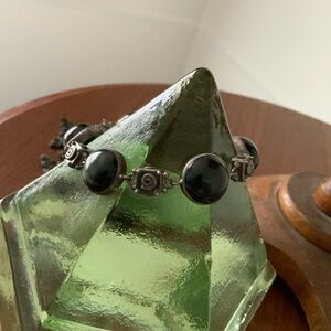 Vintage Sajen marked ster rainbow obsidian flashing evil eye spirals bracelet
